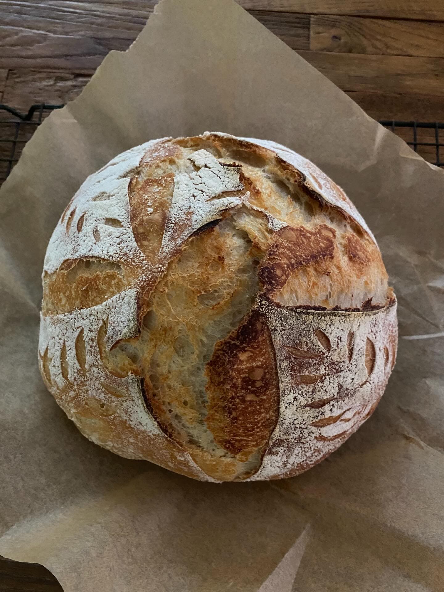 Freshly baked sourdough loaf