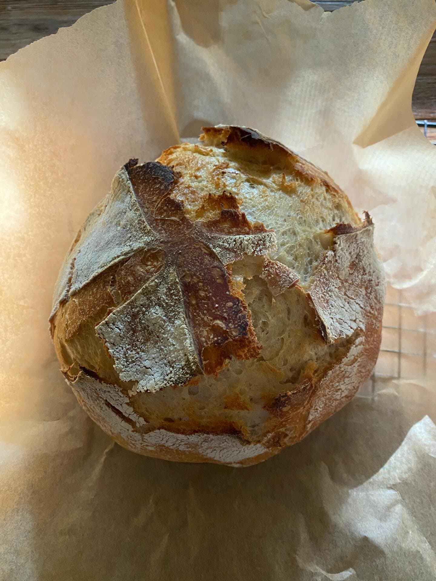 Freshly baked sourdough loaf