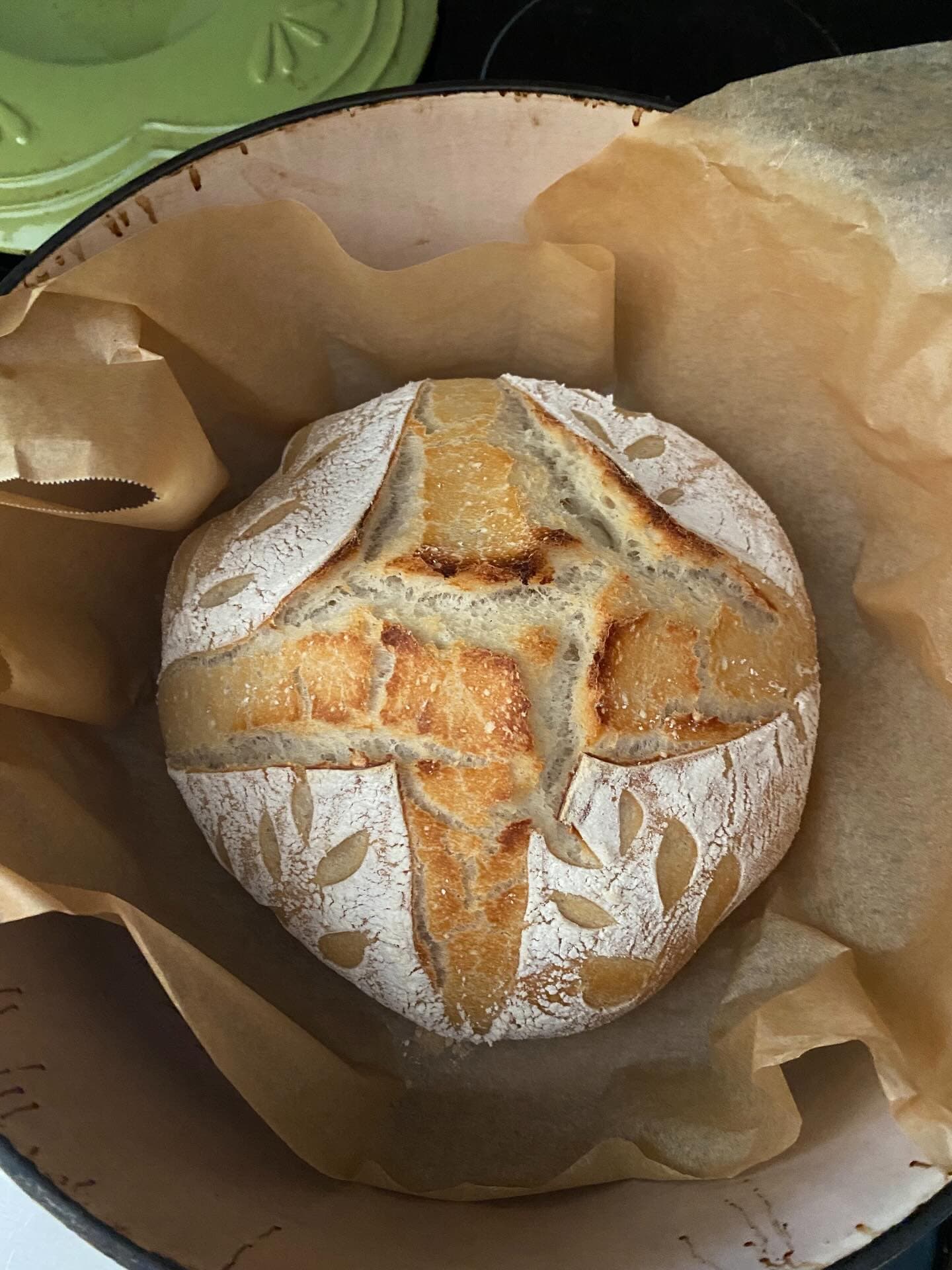 Freshly baked sourdough loaf